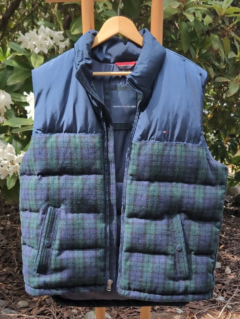 Tommy Hilfiger Navy & Green Plaid Puffer Vest